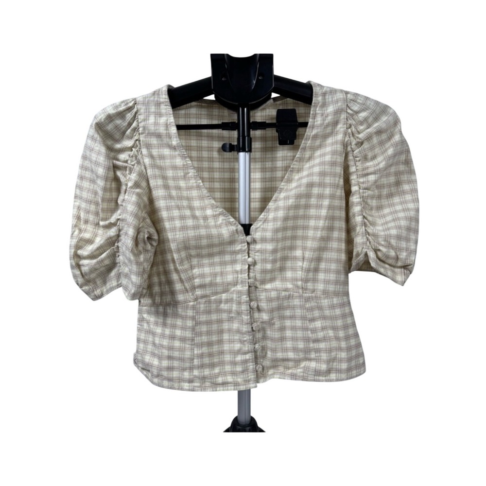 Levi's Plaid Puff Sleeve Blouse Small Cottagecore Prairie Milkmaid Top